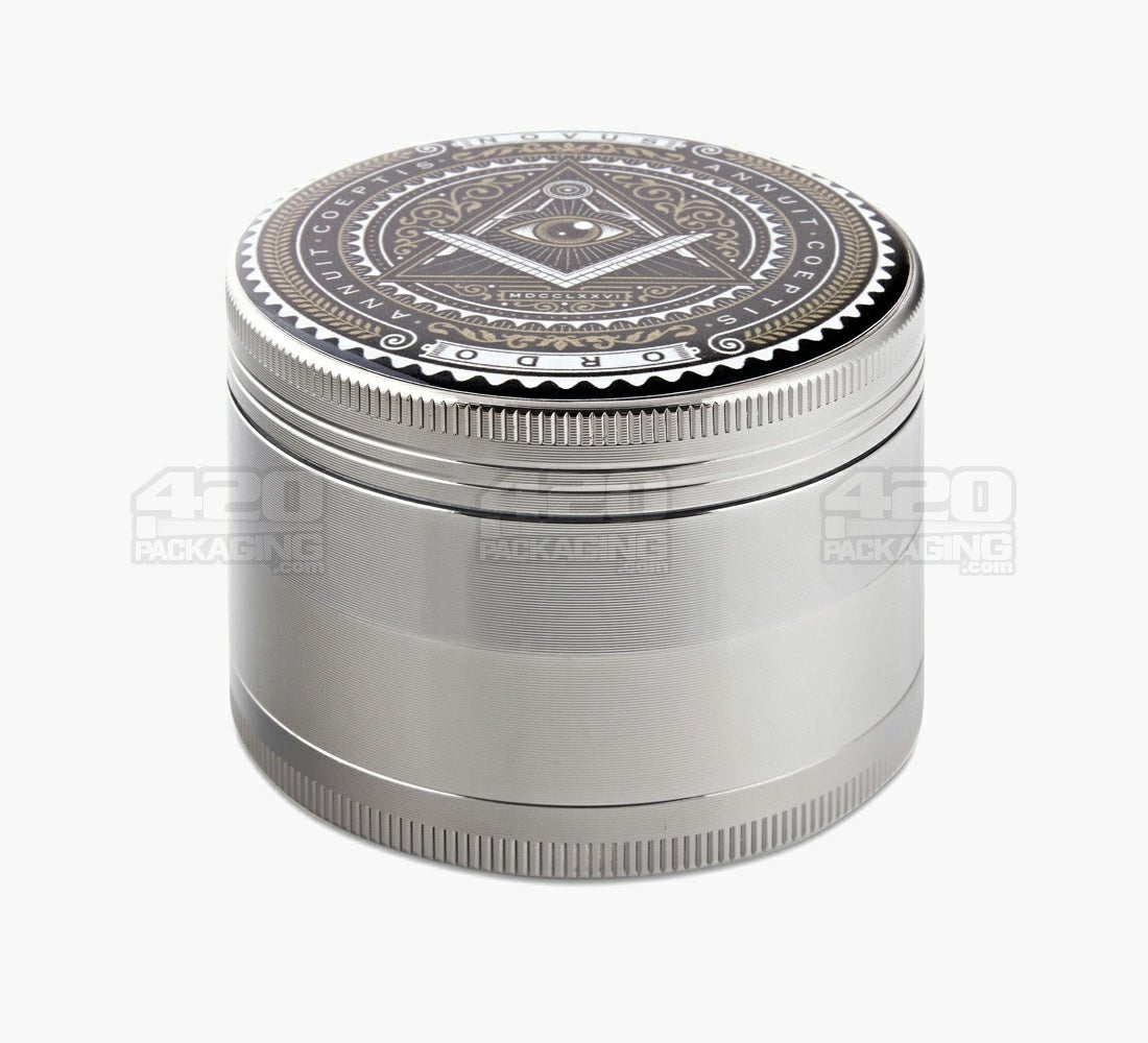4 Piece 63mm Illuminati Third Eye Magnetic Metal Silver Grinder w/ Catcher - 4