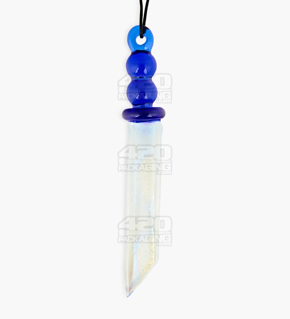 4.75" Assorted Dichro Glass Katana Blade Pendant Dabber Tool w/ Necklace Strings - 2