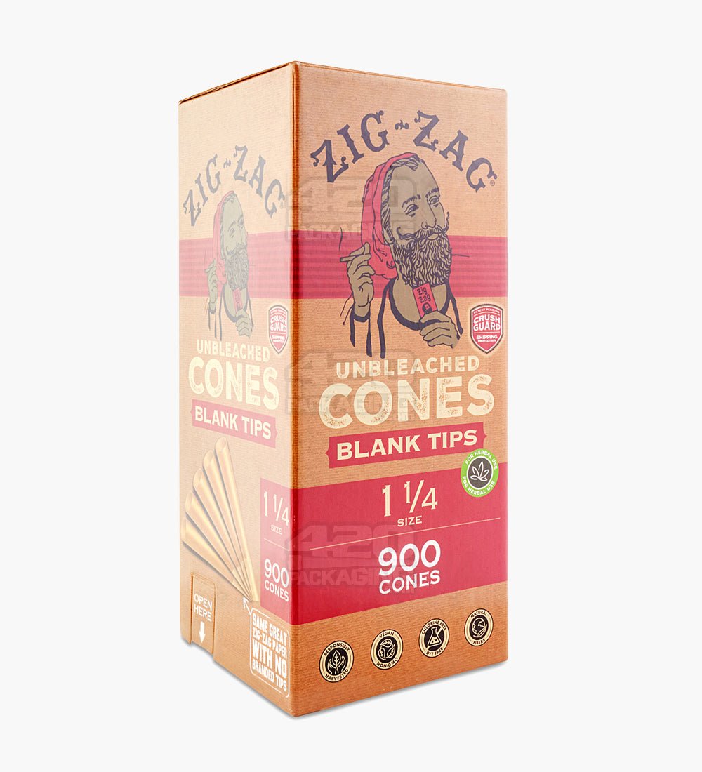 Zig Zag 84mm 1 1/4 Size Unbleached Paper Pre Rolled Cones w/ Blank Tips 900/Box - 1