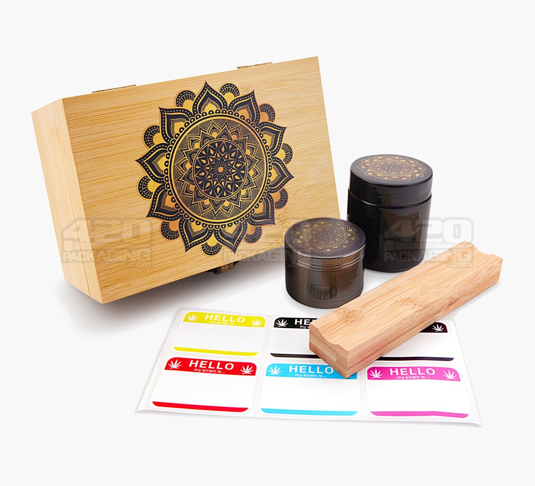 Mandala Wooden Latch Lock Stash Box w/ Accessories | 152mm - Wood - 2