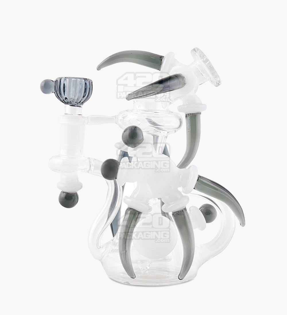 USA Glass | Bent Neck Claw Design Recycler Water Pipe | 7in Tall - 14mm Bowl - Smoke - 1