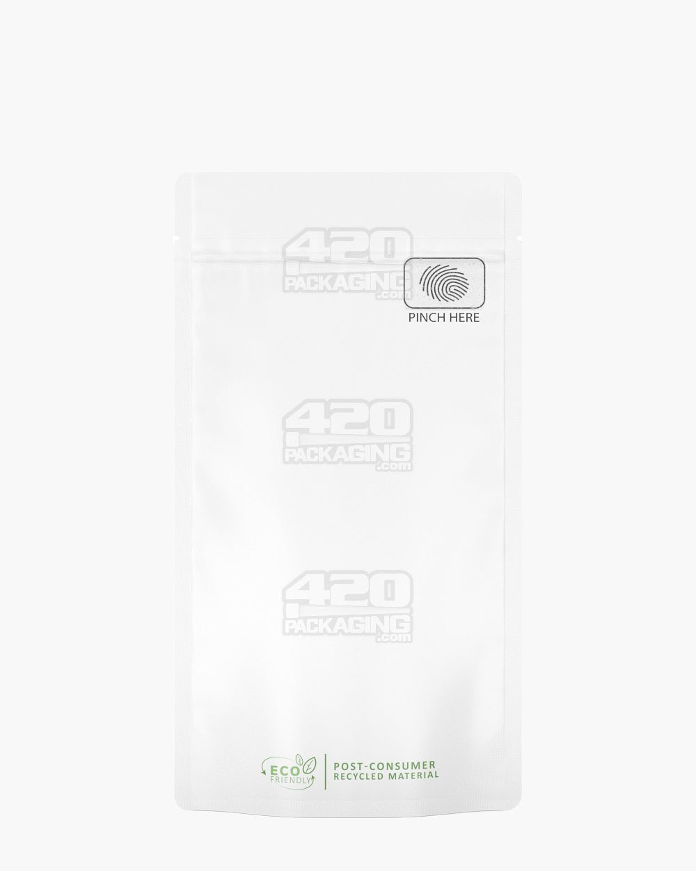 Matte-White 4" x 7.4" PCR Mylar Pinch N Slide 3.0 Child Resistant & Tamper Evident Bags (7 grams) 250/Box - 2