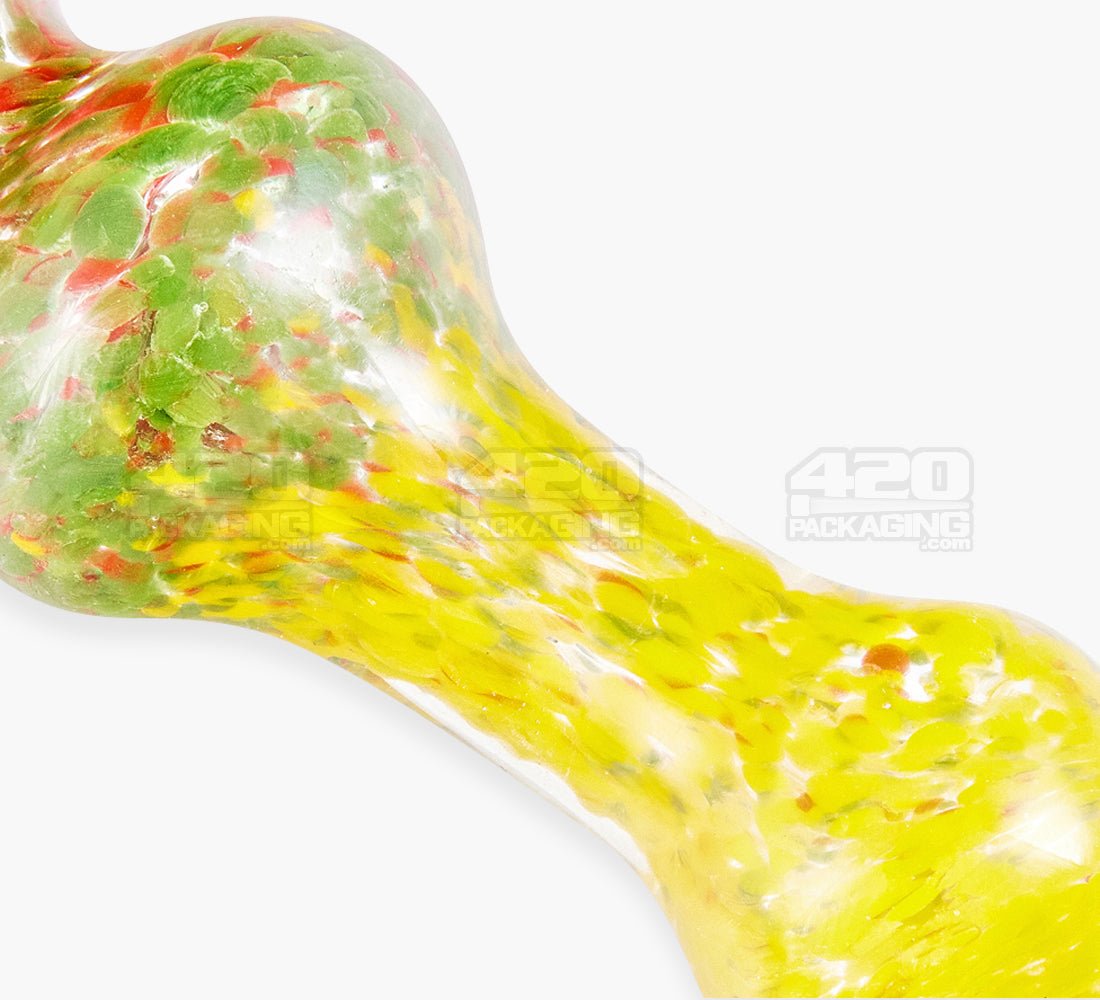 Frit Bulged Spoon Hand Pipe w/ Triple Knockers | 4in - Glass - Rasta - 4