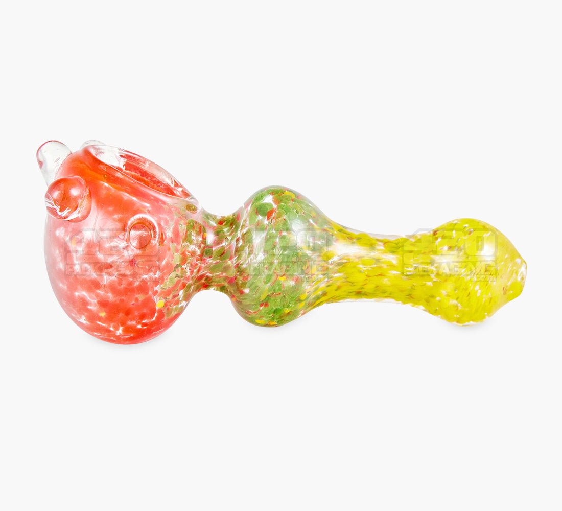 Frit Bulged Spoon Hand Pipe w/ Triple Knockers | 4in - Glass - Rasta - 2