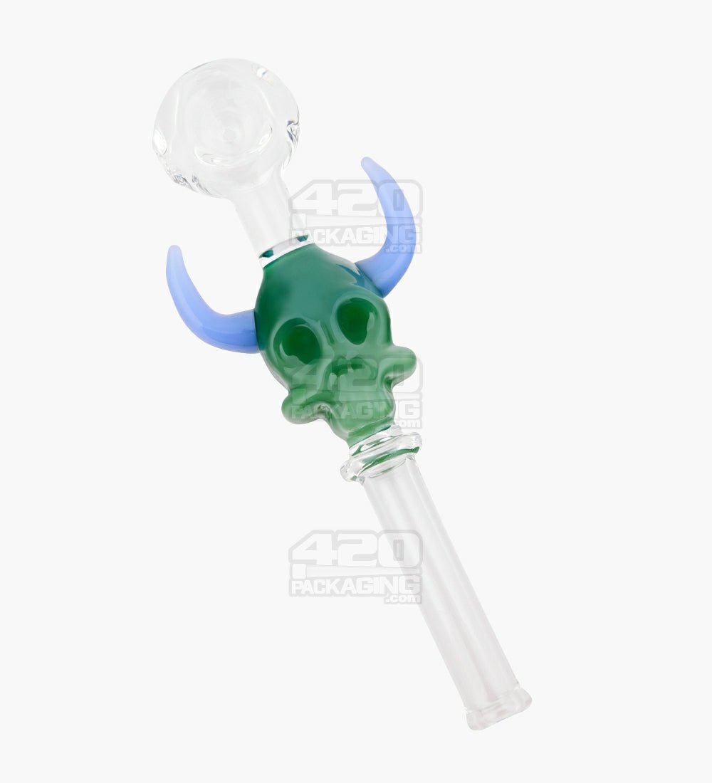 Skull Face Horns Spoon Hand Pipe | 6in Long - Glass - Assorted - 1