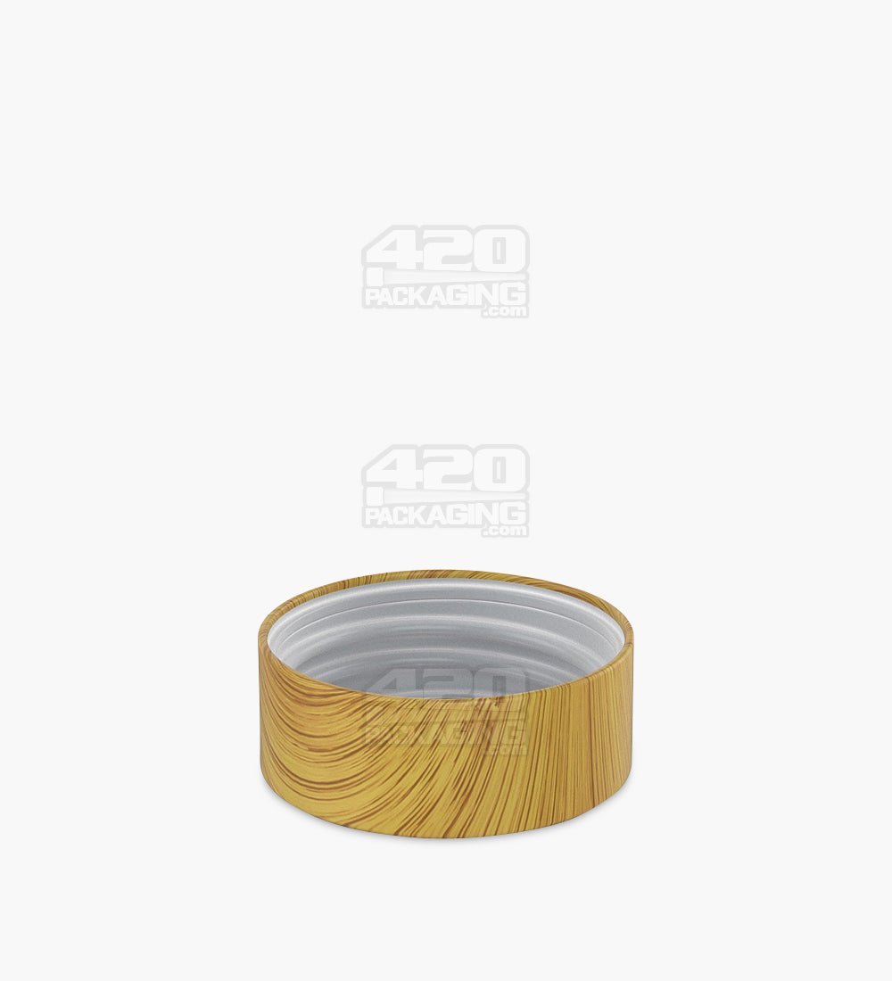 38mm Flat Push and Turn Flat Child Resistant Plastic Caps w/ Foam Liner - Bamboo Wood - 320/Box - 4