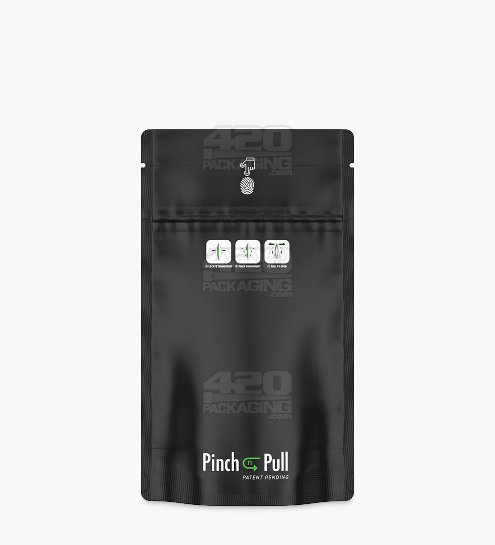 Matte-Black 4" x7" Mylar Pinch N Pull Child Resistant & Tamper Evident Bags (7 grams) 250/Box