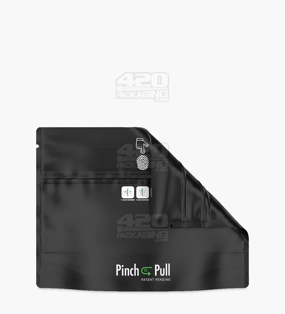 Child Resistant & Tamper Evident | Pinch N Pull Matte Black Mylar Bags | 8in x 6in - 28g - 250 Count