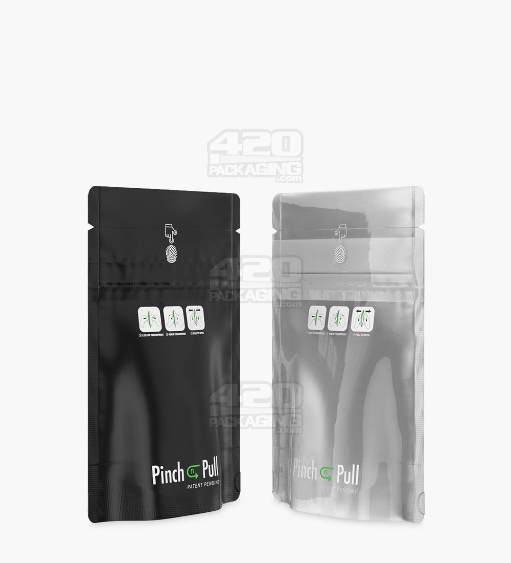Child Resistant & Tamper Evident | Pinch N Pull Matte Black Vista PCR Mylar Bags | 3.6in x 5.8in - 3.5g - 250 Count