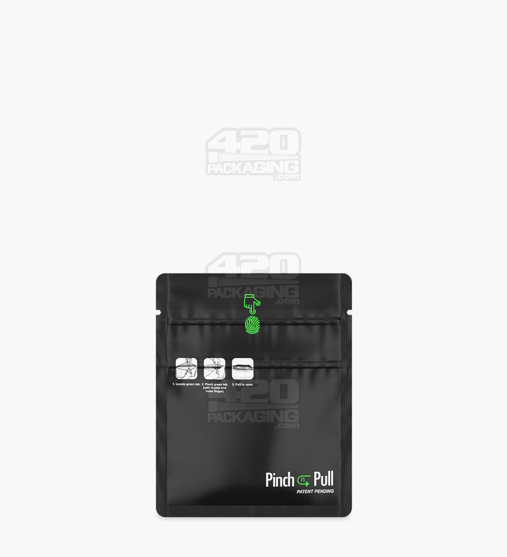 Matte - Black 3.6" x 4.5" Mylar Child Resistant Tamper Evident PCR Bags (1 grams) 250/Box - 1