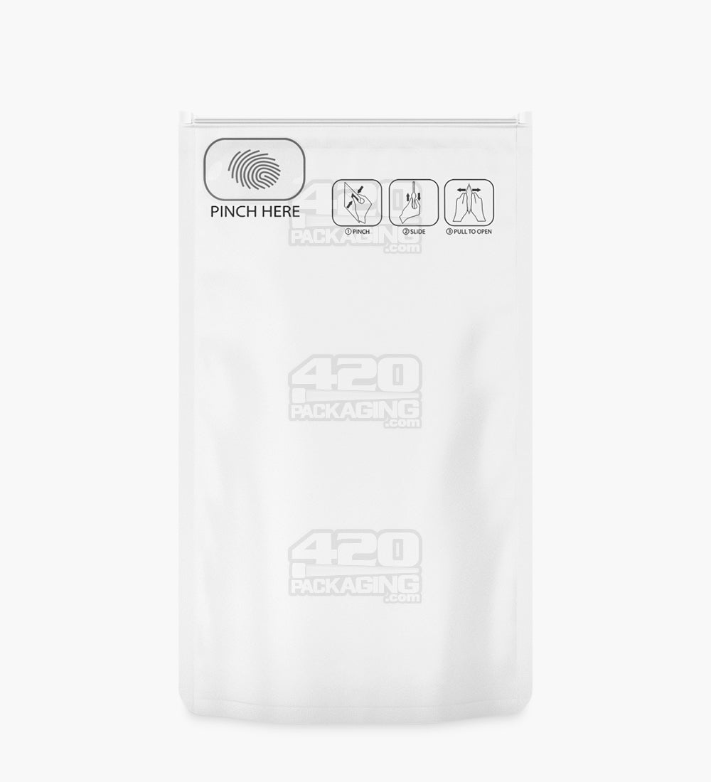 Child Resistant | Pinch N Slide ASTM Matte White Mylar Bags | 5in x 8.5in - 14g - 250 Count