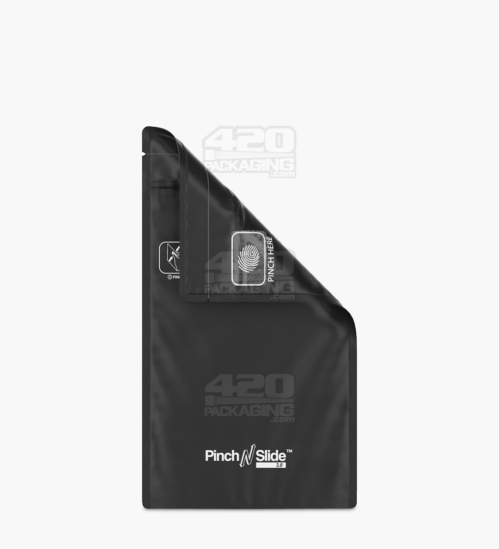 Child Resistant & Tamper Evident | Pinch N Slide 3.0 Matte Black Bottom Loading Mylar Bags | 4in x 7.4in - 7g - 250 Count