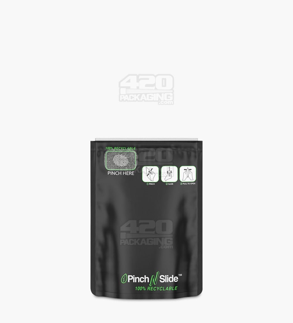 Matte-Black 3.5" x 5" Recyclable Mylar Pinch N Slide Child Resistant Bags (3.5 grams) 250/Box - 2