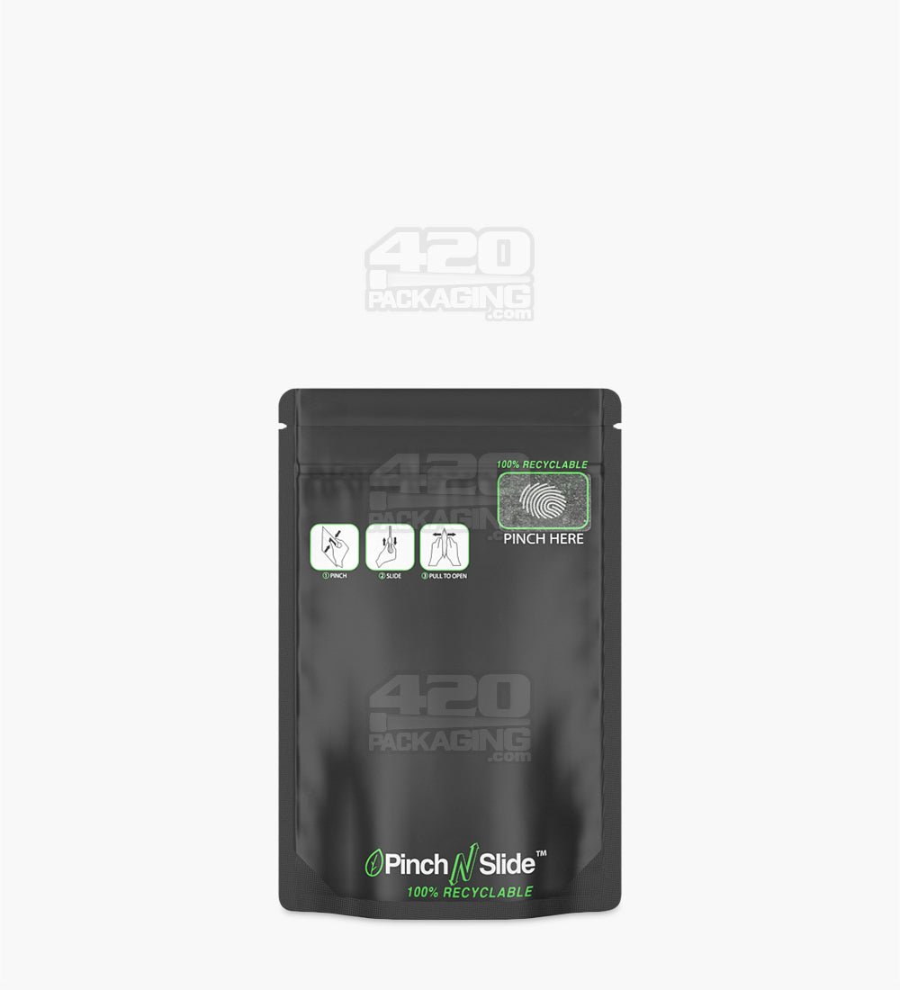 Matte-Black 3" x 5.7" Mylar Child Resistant Tamper Evident Pinch N Slide Recyclable Bags (3.5 grams) 250/Box - 1