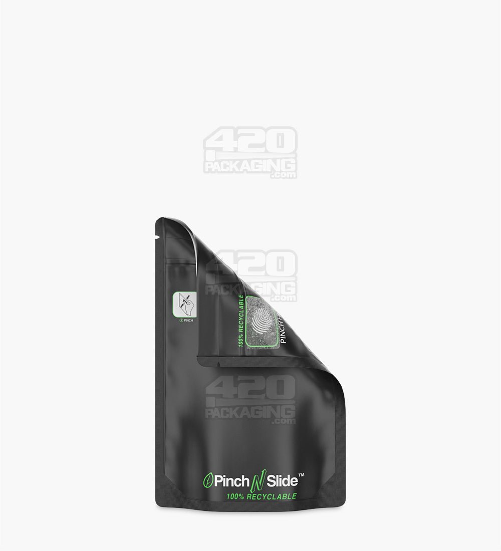 Matte-Black 3" x 5.7" Mylar Child Resistant Tamper Evident Pinch N Slide Recyclable Bags (3.5 grams) 250/Box - 3