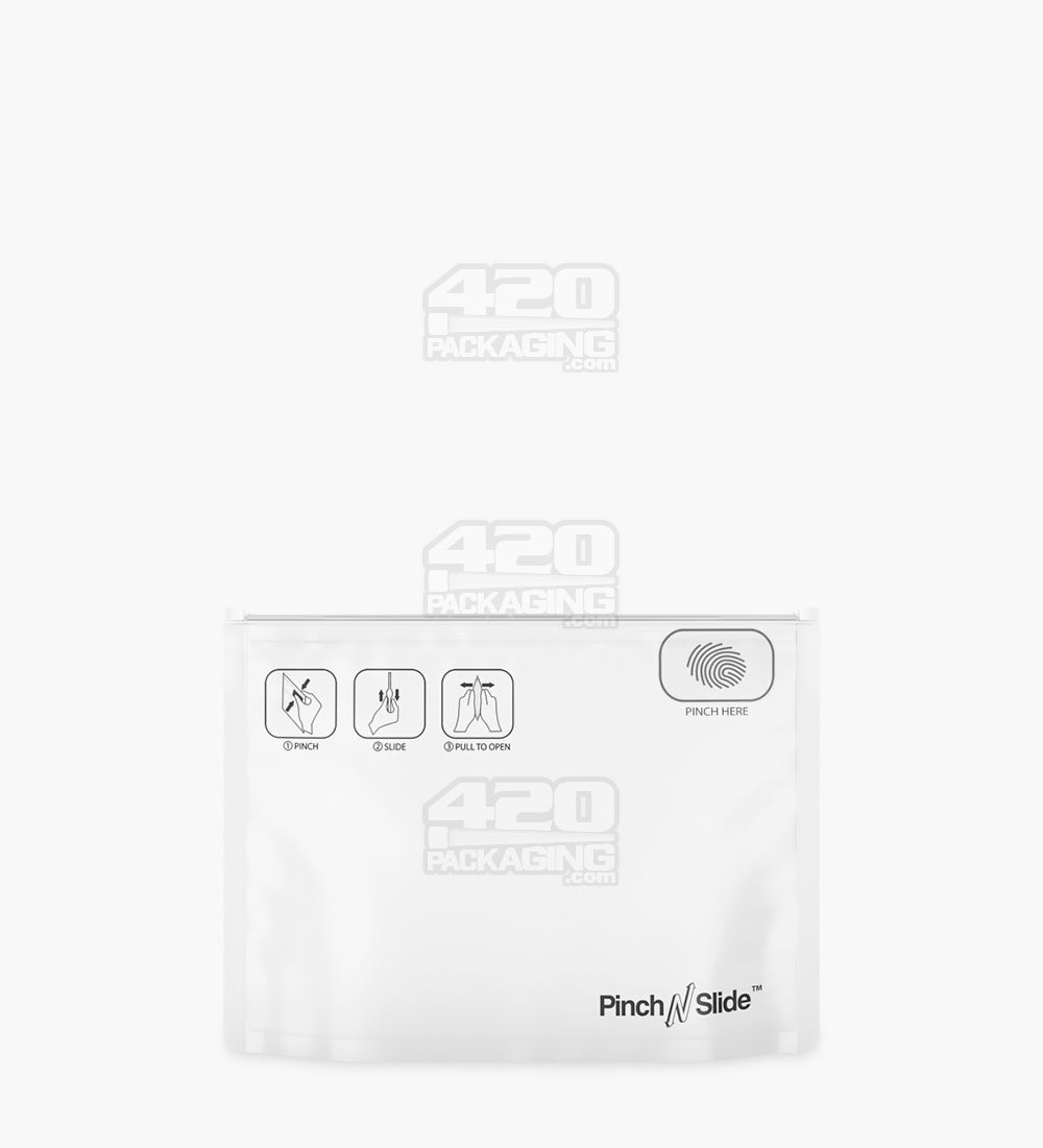 Matte-White 8" x 6" Mylar Pinch N Slide Child Resistant Exit Bags (28 grams) 250/Box