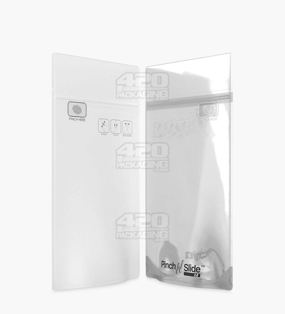 Child Resistant & Tamper Evident | Pinch N Slide 3.0 Matte White Vista Mylar Bags | 5in x 8.8in - 14g - 250 Count