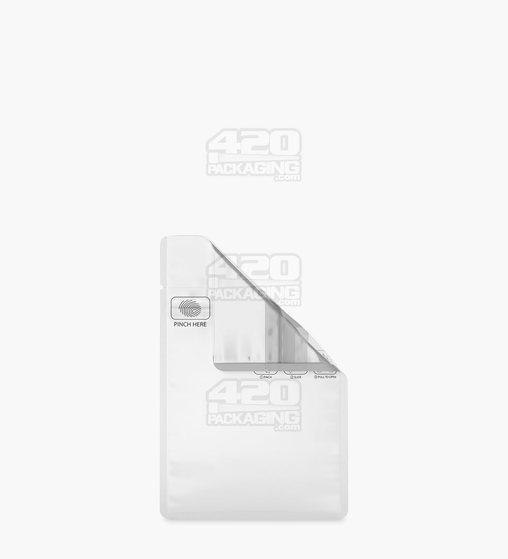 Matte-White 3.3" x 4.4" Mylar Child Resistant Tamper Evident Pinch N Slide Vista Mylar Bags (1 gram) 250/Box