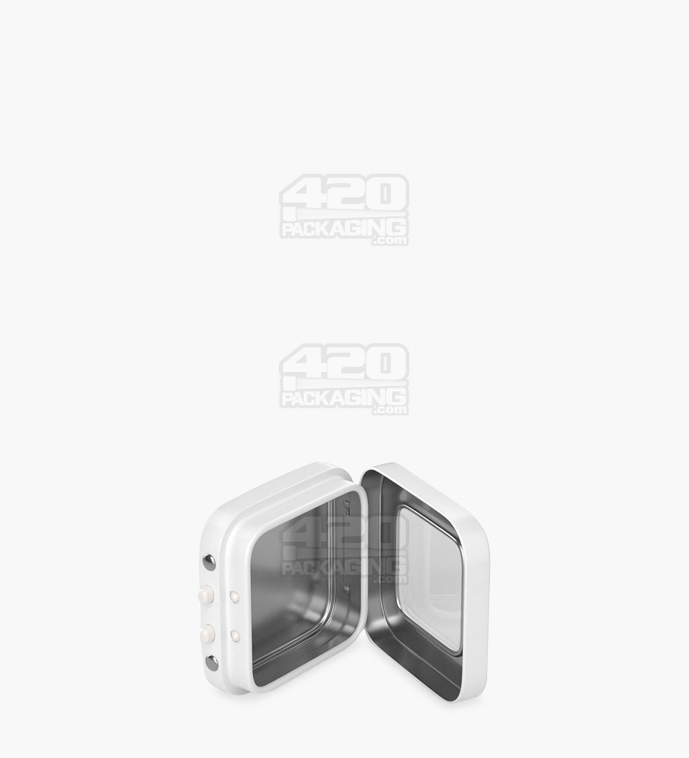 Child Resistant & Sustainable Hinged-Lid Micro Size Vista White Tin Box w/ See-Through Window 100/Box - 7