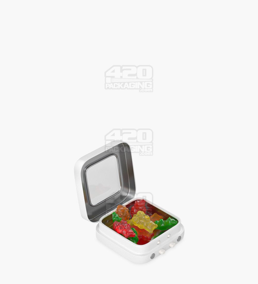 Child Resistant & Sustainable Hinged-Lid Micro Size Vista White Tin Box w/ See-Through Window 100/Box - 2