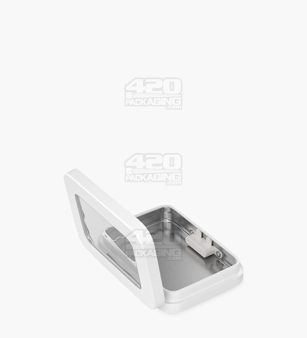 Child Resistant & Sustainable Hinged-Lid Mini Size Vista White Tin Box w/ See-Through Window 100/Box - 7