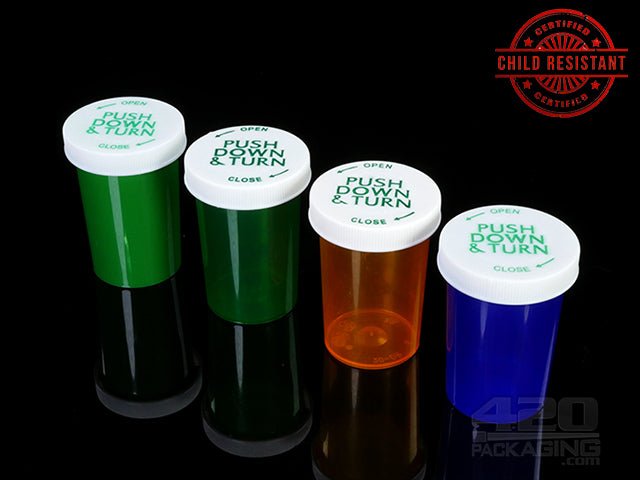 PNT-20 Push & Turn Child Resistant Pharmacy Vials (20 Dram) 360/Box TBLU (Transparent Blue) - 1