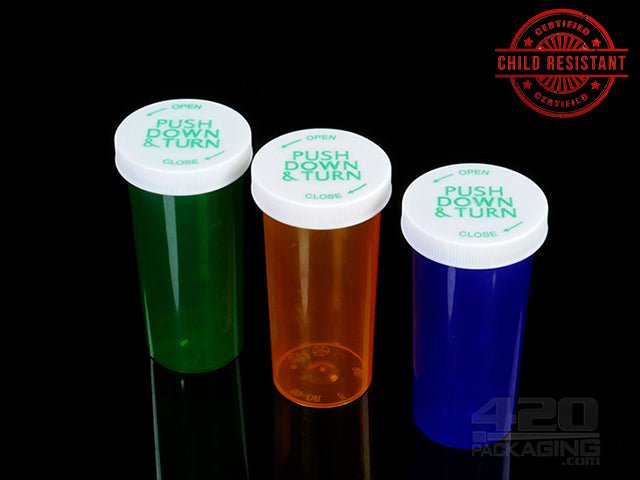 PNT-30 Push & Turn Child Resistant Pharmacy Vials (30 Dram) 240/Box TBLU (Transparent Blue) - 1