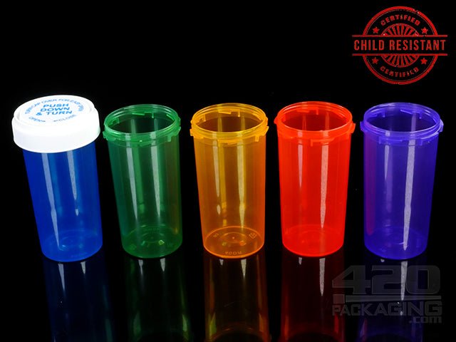 RC-40 Child Resistant Reversible Lid Containers Transparent Mix With White Caps (10 Gram) 150/Box - 4