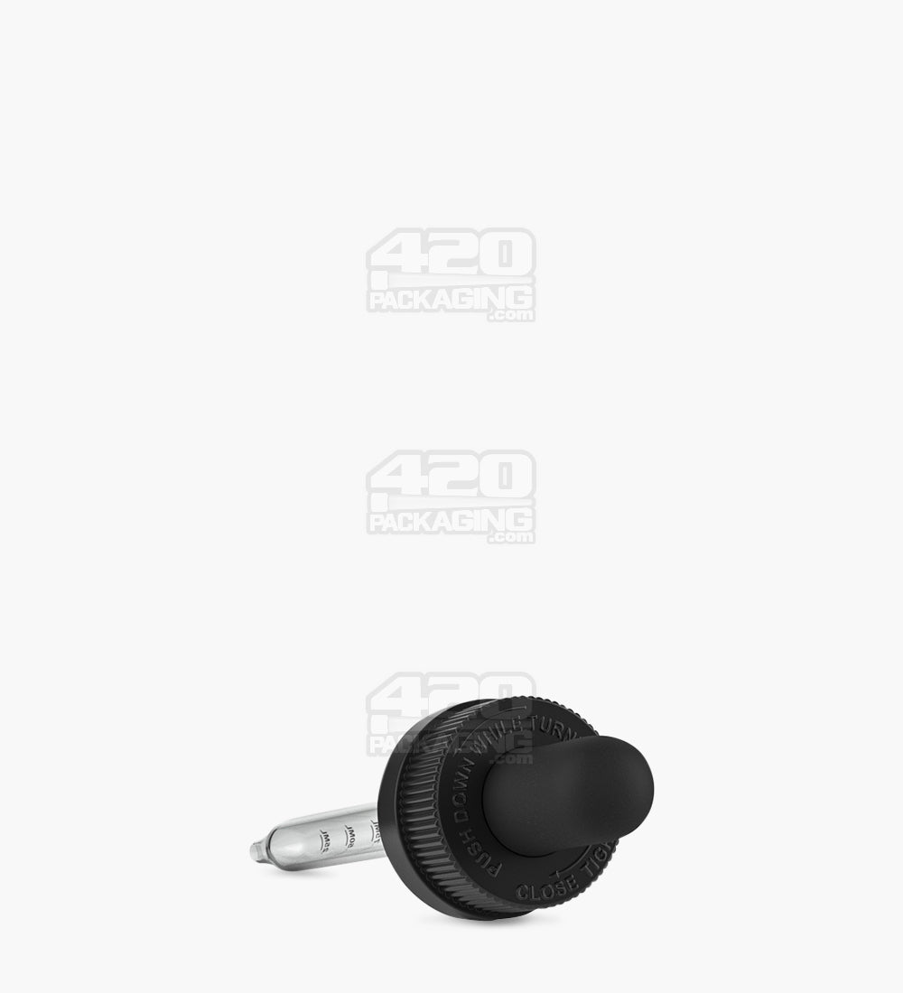 Child Resistant | Black Graduated Ribbed Glass Dropper Cap | 2oz - 1mL - 240 Count