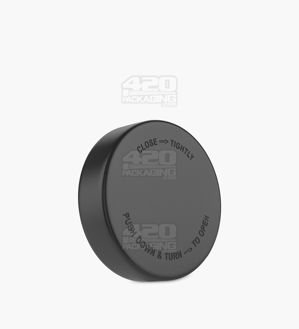 Child Resistant | Smooth Push Down & Turn Plastic PCR Caps w/ Foam Liner | 57mm - Semi Gloss Black - 72 Count