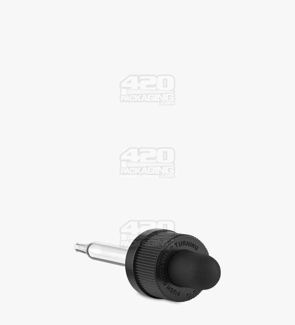 30mL Blus Glass Child Resistant Bottles With Black Ribbed Dropper Cap 120/Box - 10