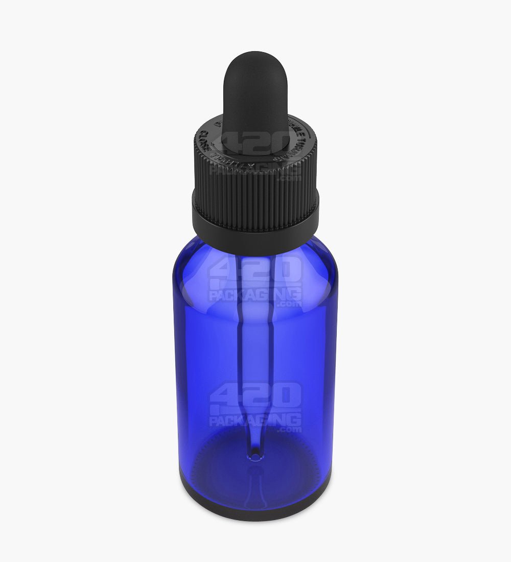 30mL Blus Glass Child Resistant Bottles With Black Ribbed Dropper Cap 120/Box - 4