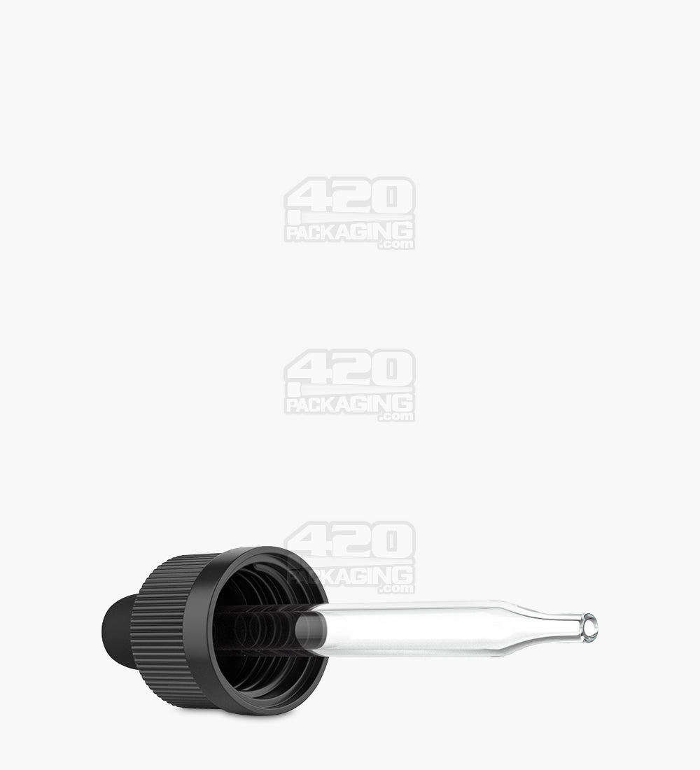30mL Blus Glass Child Resistant Bottles With Black Ribbed Dropper Cap 120/Box - 9