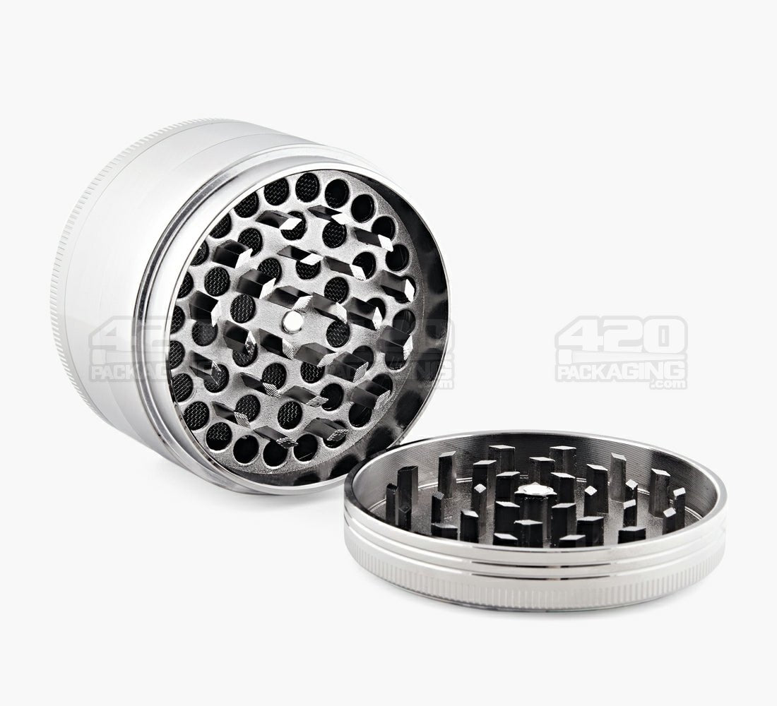 4 Piece 63mm Pharmacy Magnetic Metal Silver Grinder w/ Catcher - 2