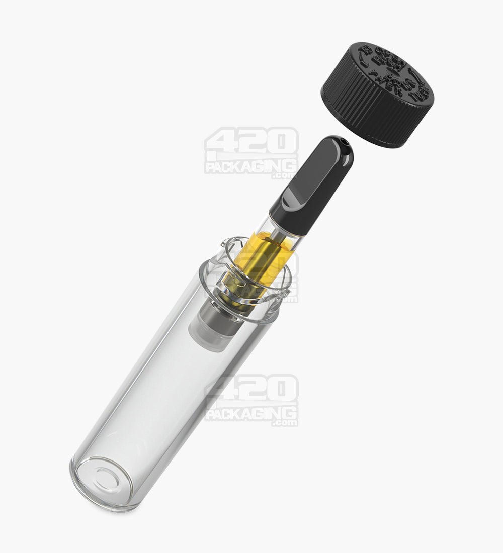 Child Resistant Push & Turn Clear Vape Cartridge Tube With Black Cap B00/Box - 3