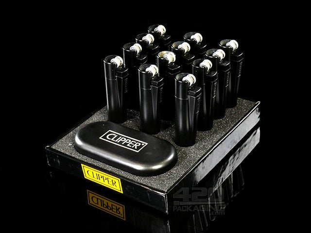 Matte Black Metal Clipper Lighters 12/Box - 2