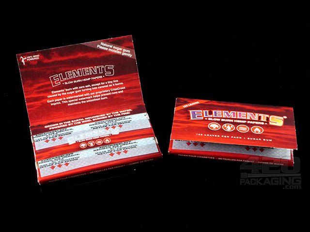 Elements Single Wide Red Slow Burn Hemp Rolling Papers 25/Box - 4