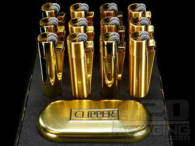 Gold Metal Clipper Lighters 12/Box - 3