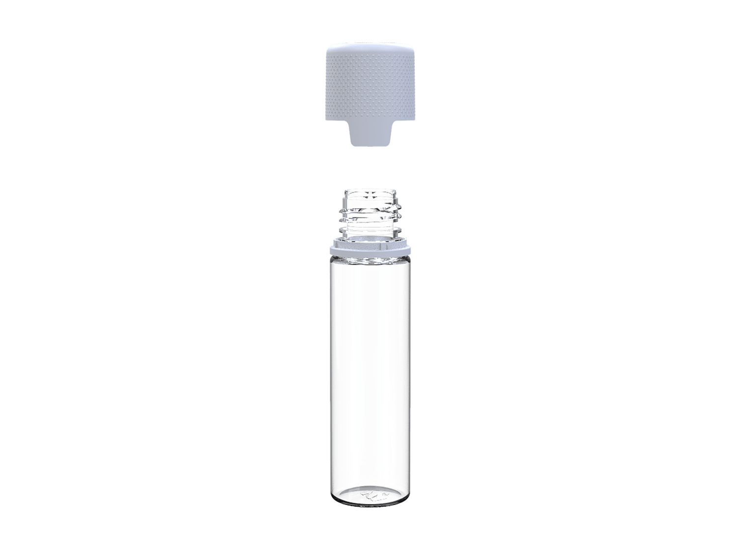 Amber bottle with a black cap and a green leaf design, placed on a white surface against a black background