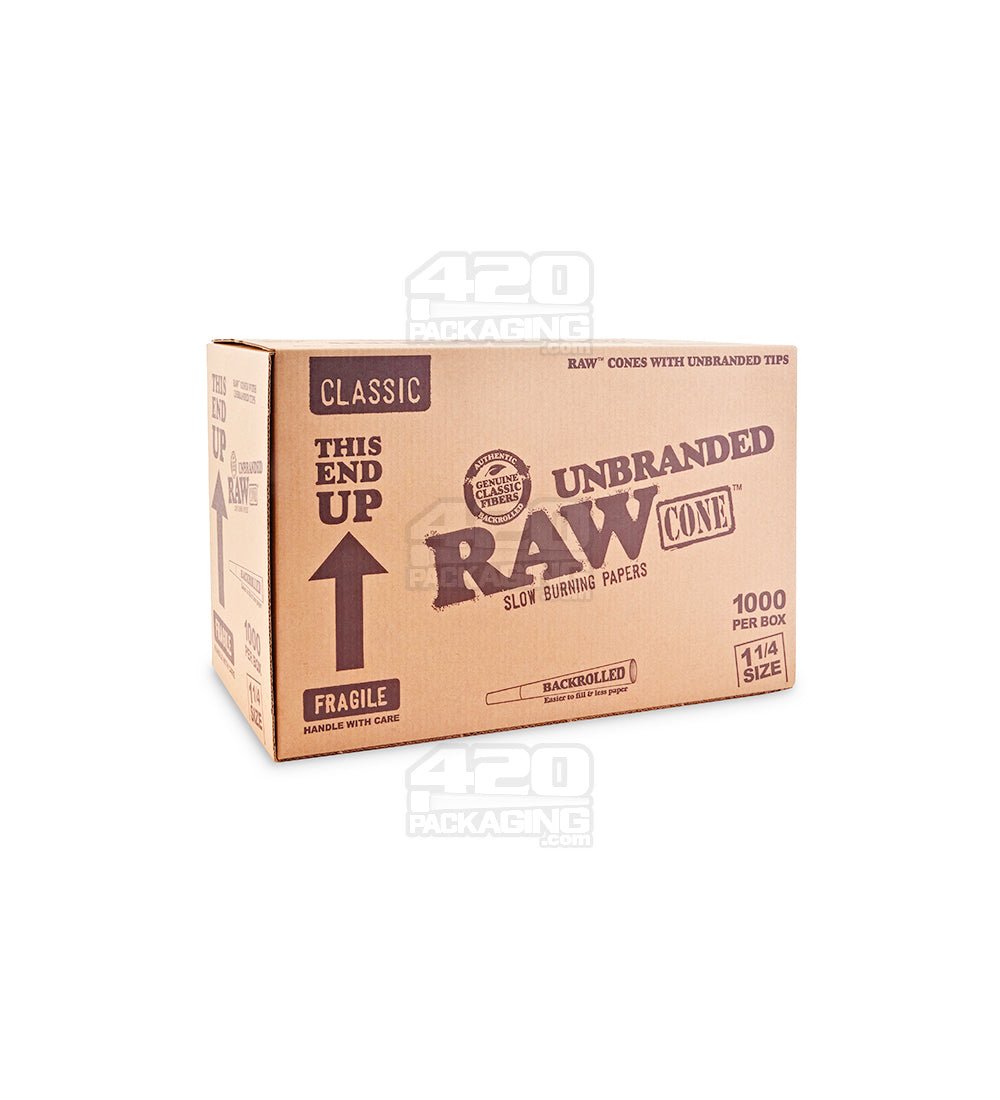 RAW 1 1/4 Size 84mm Unbranded Pre Rolled Cones 1000/Box - 1