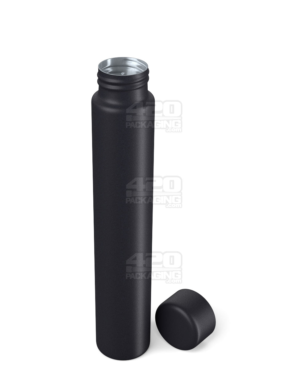 116mm Black Opaque Child Resistant Push Down and Turn Screw On Metal Pre-Roll Tubes w/ Cap 100/Box