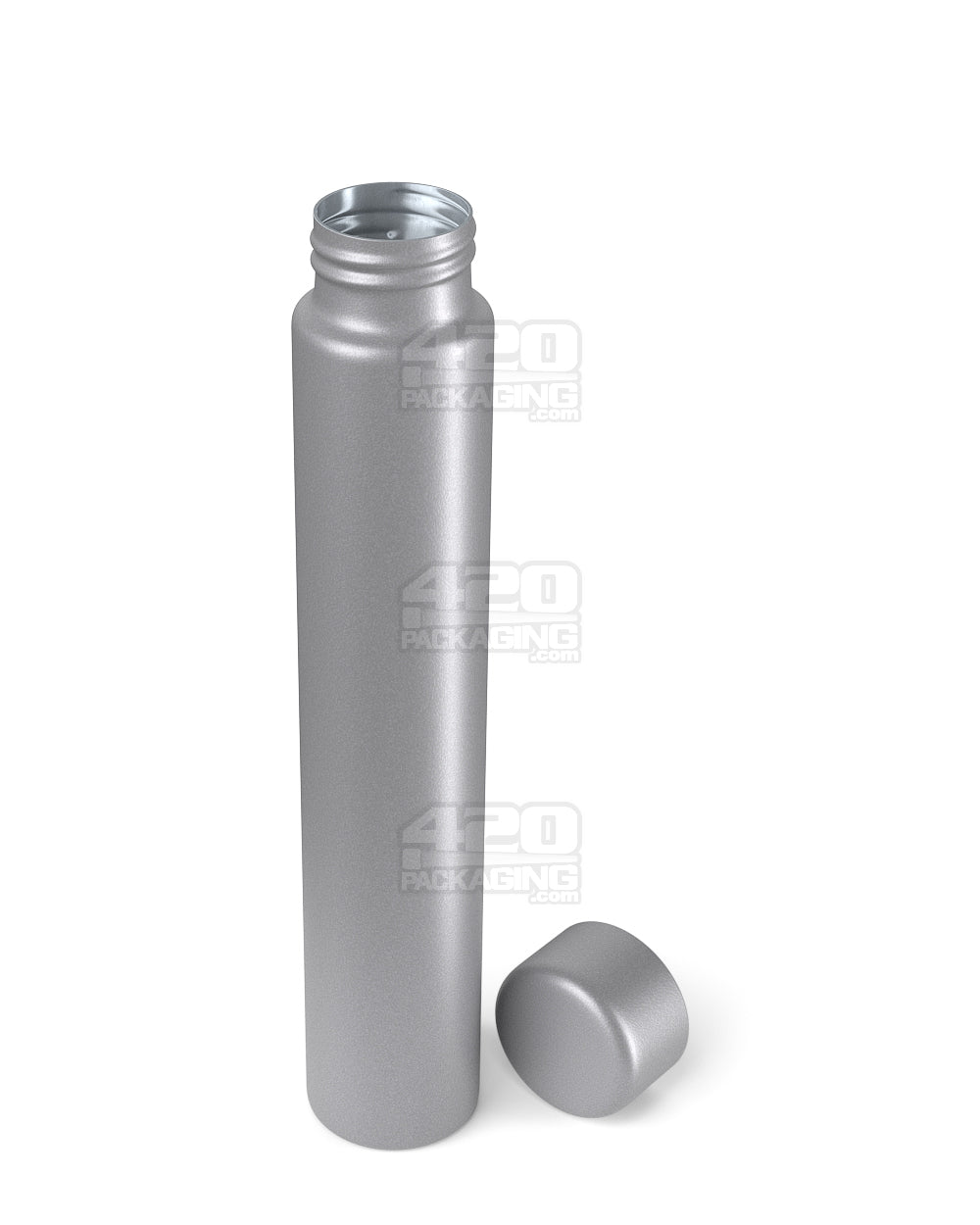 116mm Silver Opaque Child Resistant Push Down and Turn Screw On Metal Pre-Roll Tubes w/ Cap 100/Box