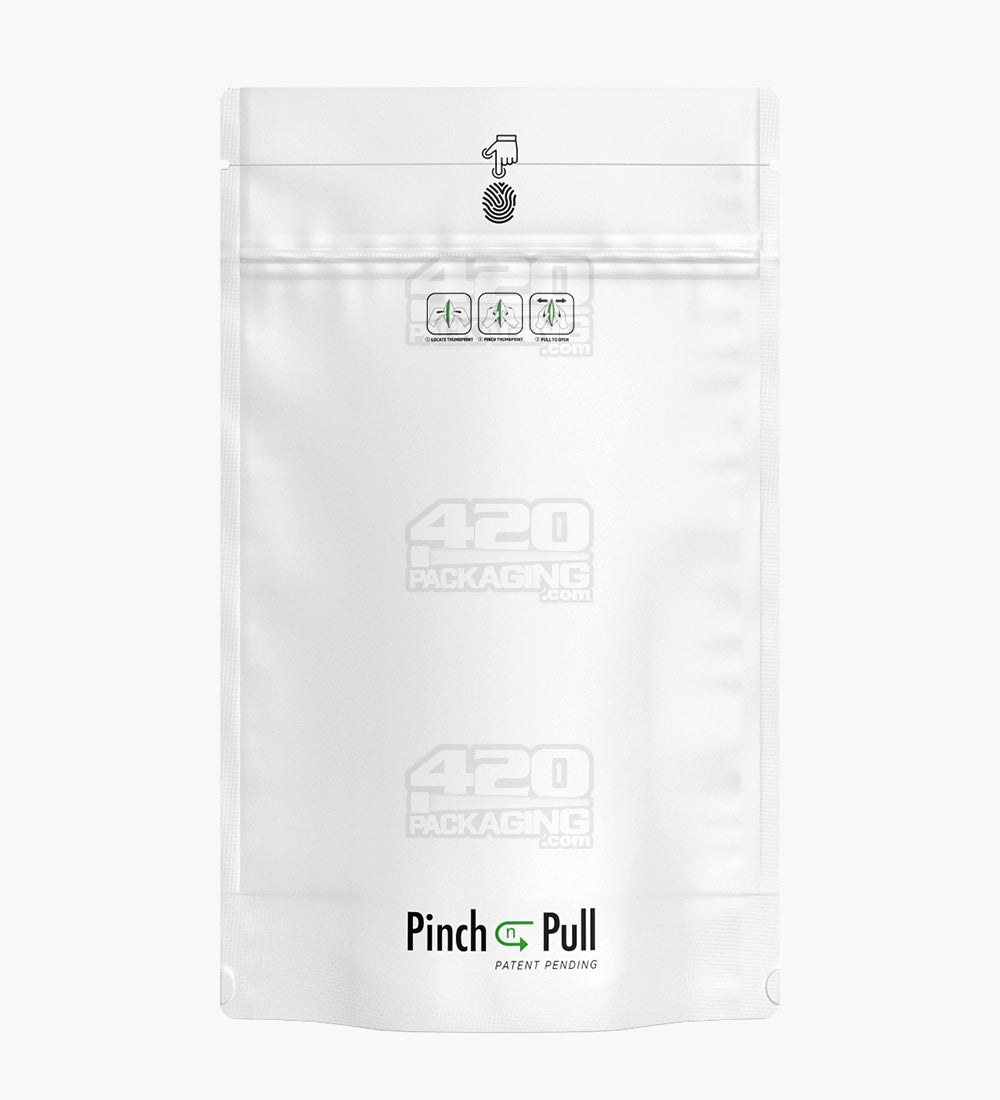 Matte-White 6" x 9.8" Mylar Pinch N Pull Child Resistant & Tamper Evident Bags (28 gram) 250/Box