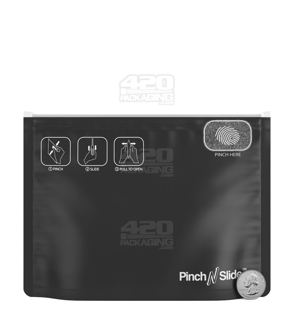 Matte - Black 8" x 6" Mylar Pinch N Slide Child Resistant PCR Exit Bags (28 grams) 250/Box - 5