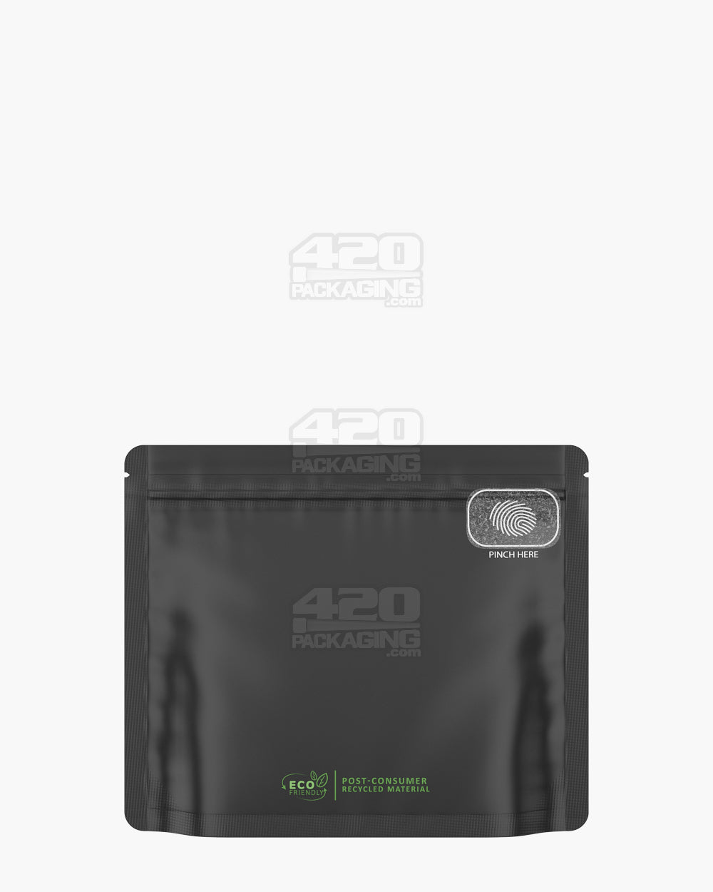 Matte-Black 8" x 6.7" PCR Mylar Pinch N Slide 3.0 Child Resistant & Tamper Evident Exit Bags (28 grams) 250/Box