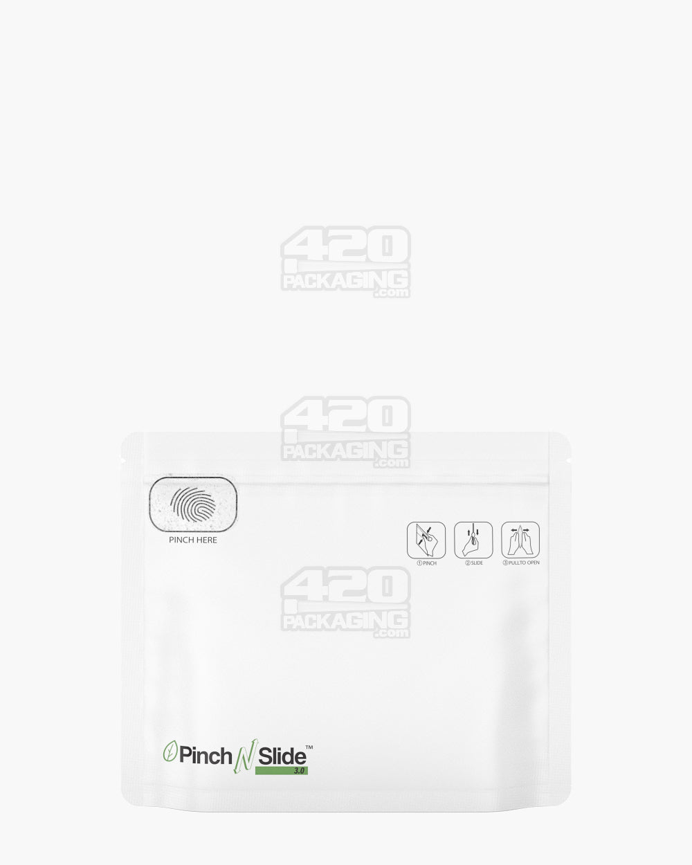 Matte-White 8" x 6.7" PCR Mylar Pinch N Slide 3.0 Child Resistant & Tamper Evident Exit Bags (28 grams) 250/Box - 1