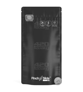 Matte - Black 5" x 8.8" Mylar Pinch N Slide 3.0 Child Resistant & Tamper Evident Vista PCR Bags (14 grams) 250/Box - 5