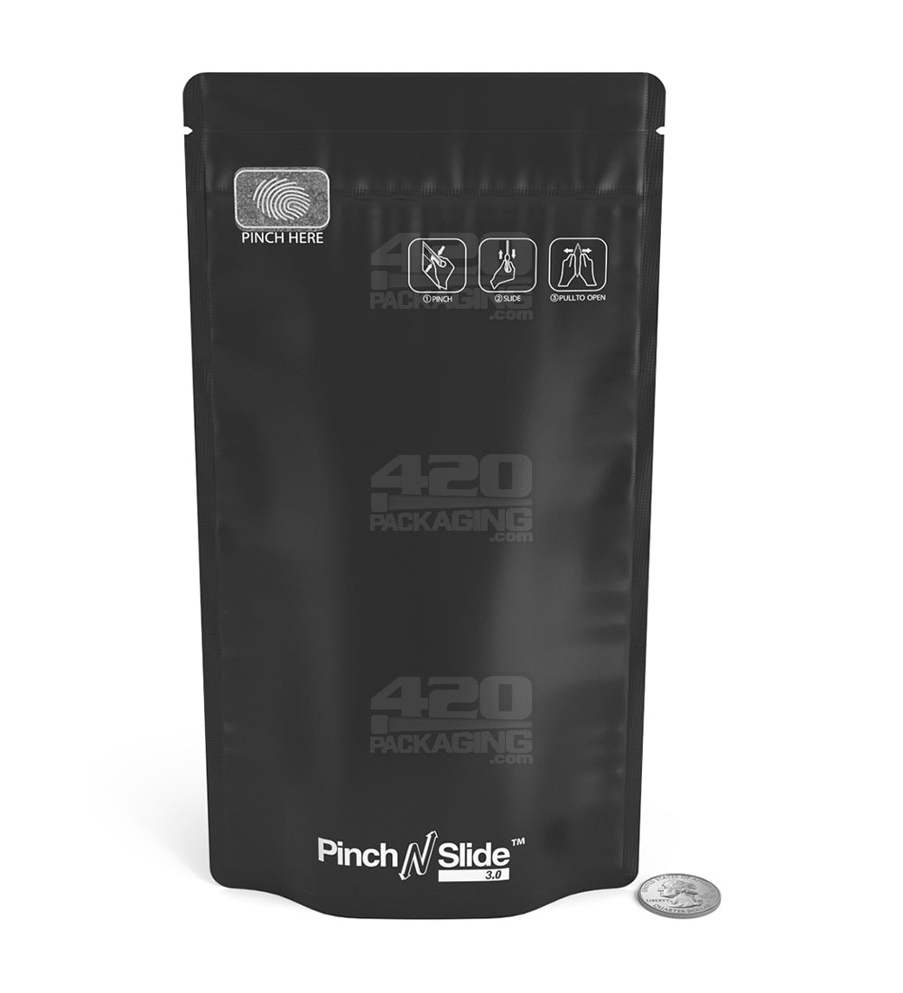 Matte - Black 5" x 8.8" Mylar Pinch N Slide 3.0 Child Resistant & Tamper Evident Vista PCR Bags (14 grams) 250/Box - 6