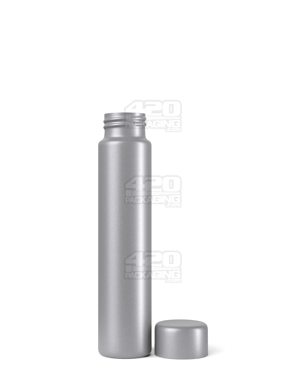 95mm Silver Opaque Child Resistant Push Down and Turn Screw On Metal Pre-Roll Tubes w/ Cap 100/Box