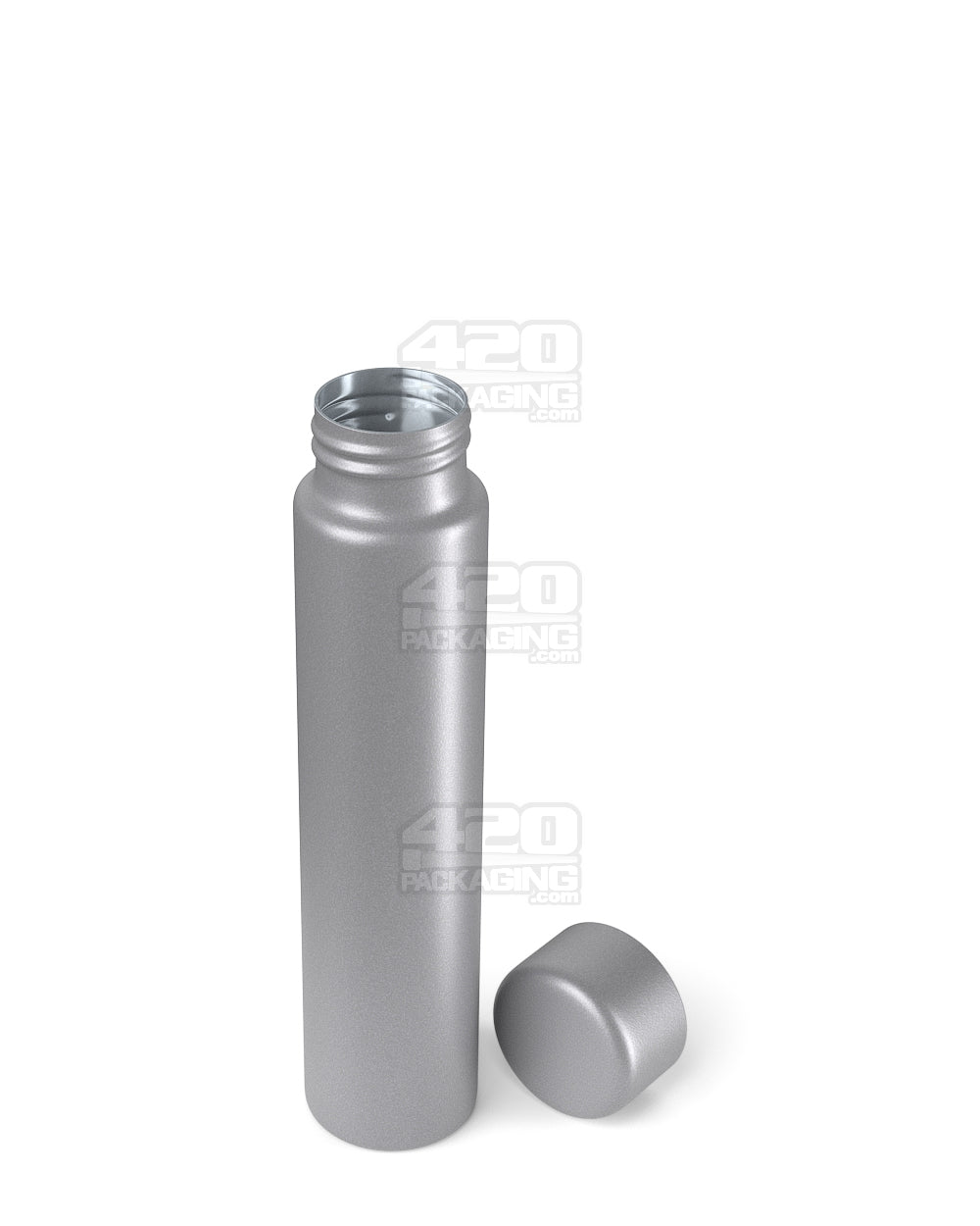 95mm Silver Opaque Child Resistant Push Down and Turn Screw On Metal Pre-Roll Tubes w/ Cap 100/Box